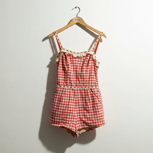 Vintage Playsuit Gingham Red/White Romper Size S