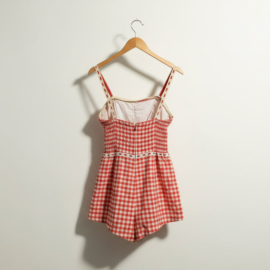Vintage Playsuit Gingham Red/White Ladies Size S
