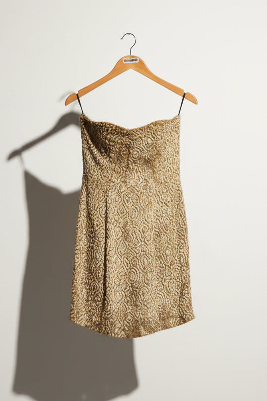 Chloe Vintage Textured Mini Strapless Dress Brown Size 42