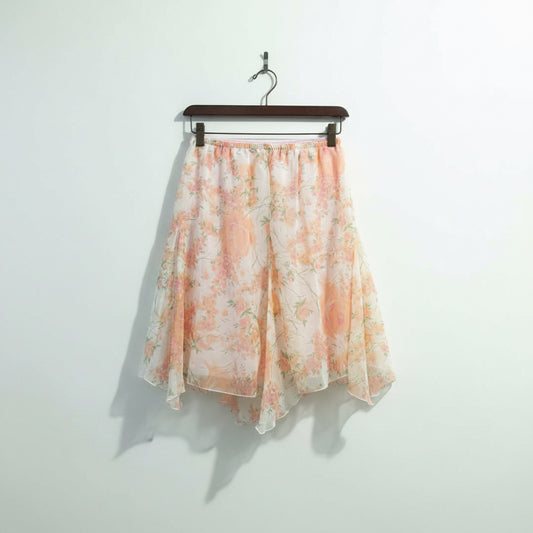 Vintage 60s Pink Lace Floral Mini Skirt Slip Ladies Size S
