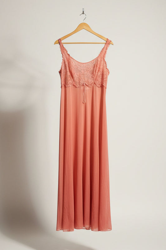 Vintage Lace Top Slip Maxi Dress Pink Size S