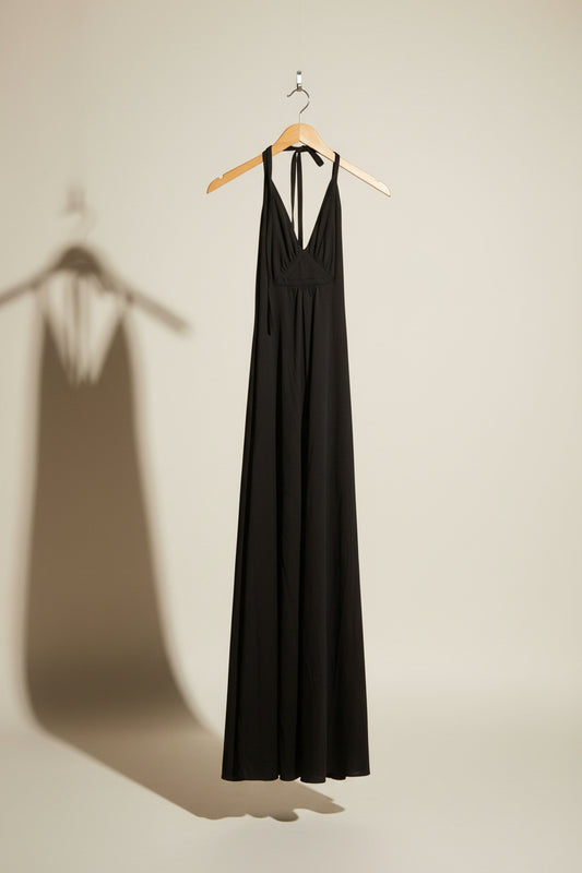 Vintage Black Halter Slip Maxi Dress Size 14