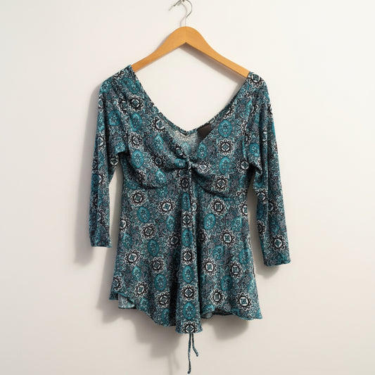 Y2K J.T.B. Blue Paisley LS Top Size S