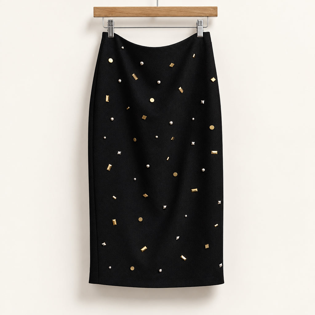 Alexander McQueen Black Studded Midi Skirt Size 40