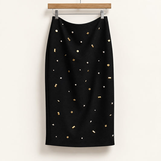 Alexander McQueen Black Studded Midi Skirt Ladies Size 40