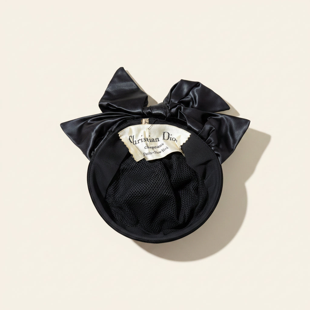 Vintage Christian Dior Black Silk Bow Hat Size S