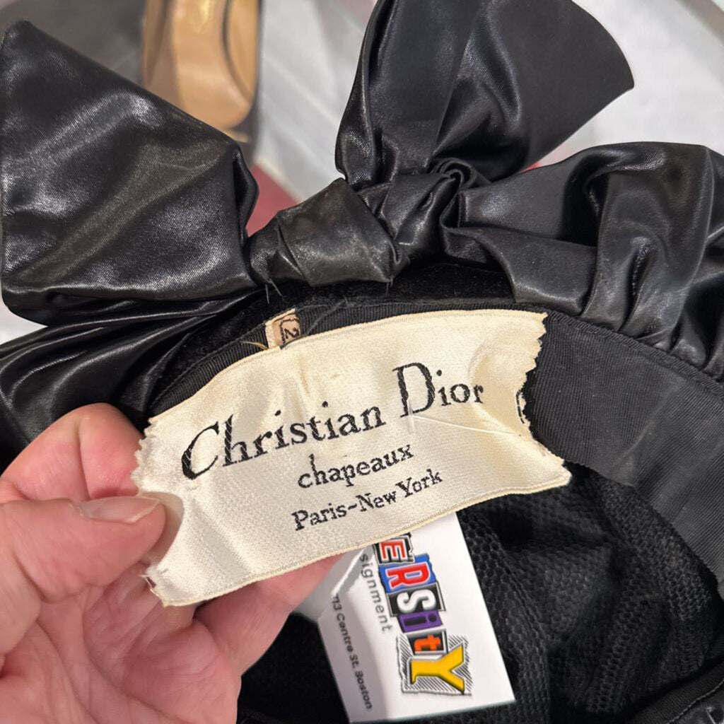 Vintage Christian Dior Black Silk Bow Hat