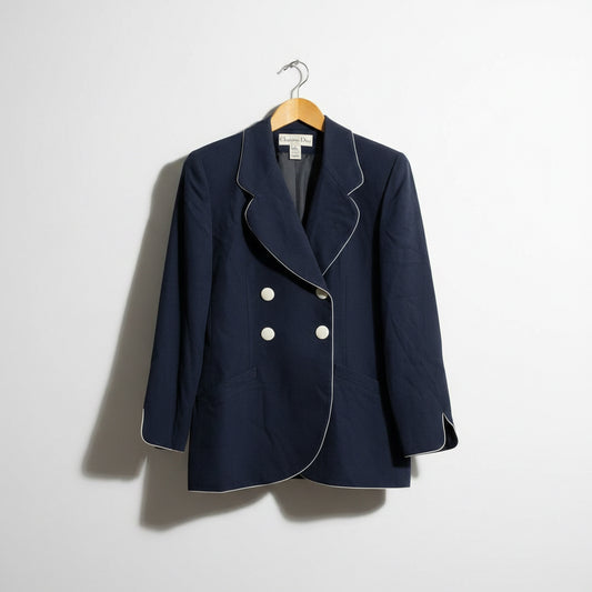 Christian Dior Vintage Blazer Blue + White Ladies Size D4+