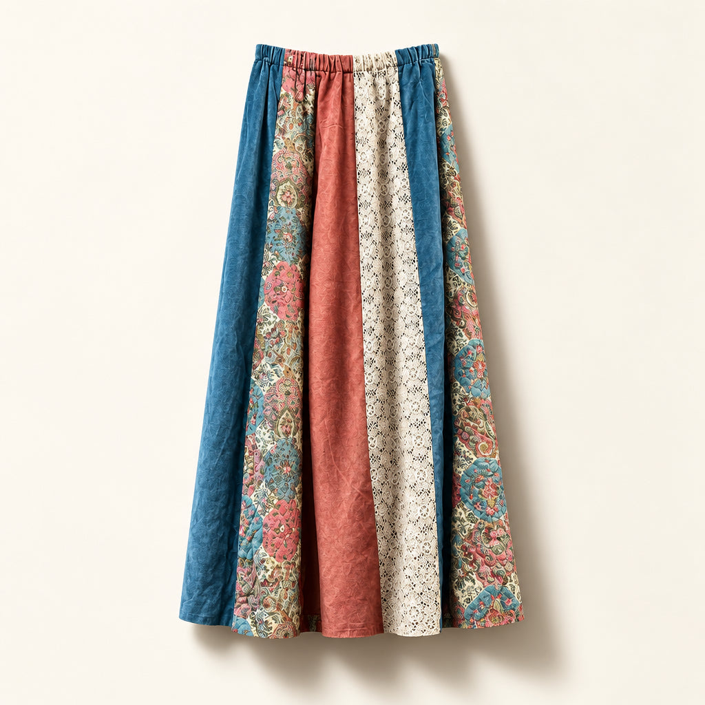 Vintage Hand Made Multi Panel Maxi Skirt Ladies Size L