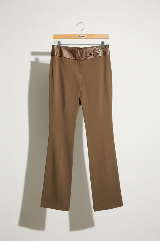 Alessandro Keil Pants Metallic Leather Waistband Brown Ladies Size S