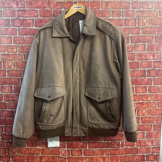 Vintage Roundtree & Yorke Brown Leather Bomber Jacket Size XL