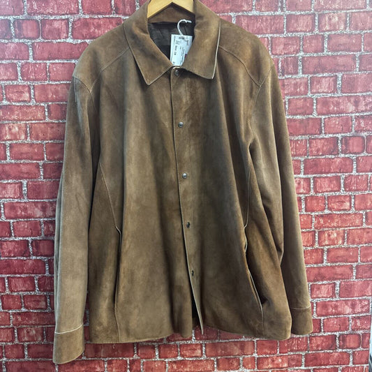 Andrew Marc Brown Leather Snap Jacket Size 2XL
