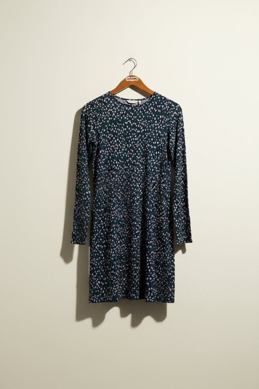Marimekko Midi Dress Long Sleeve Tulips Navy/Lavender/Green Size XS