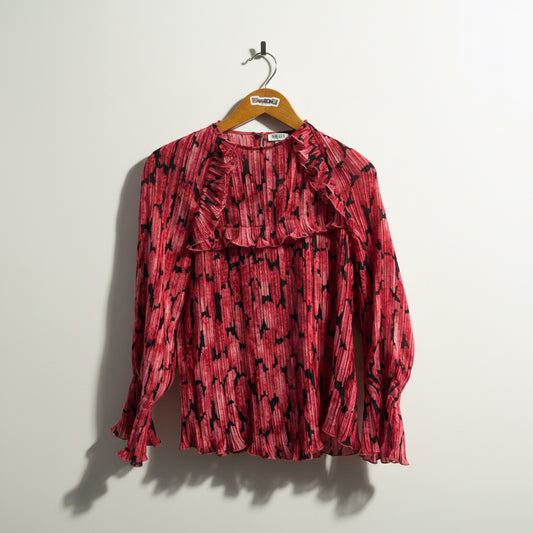 Kenzo Blouse Ruffles Rouched Pink/Black Size 34