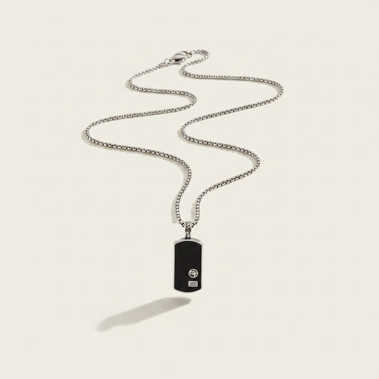David Yurman Streamline Tag with Black onyx Dog Tag Pendant 925 Sterling Silver
