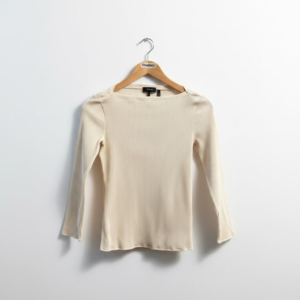 Theory Beige Ribbed LS Top Ladies Size S