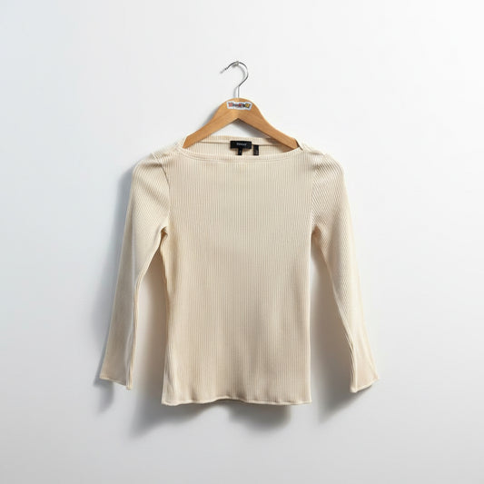 Theory Beige Ribbed LS Top Ladies Size S