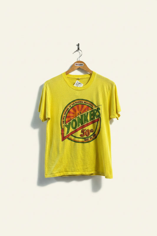 Vintage 1986 Yonkers Marathon Yellow Graphic Tee Men’s Size L