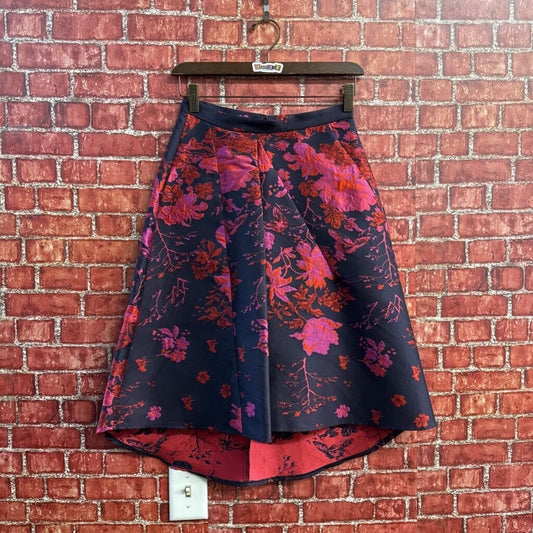 Eva Franco Floral Midi Skirt Pink Red Grey