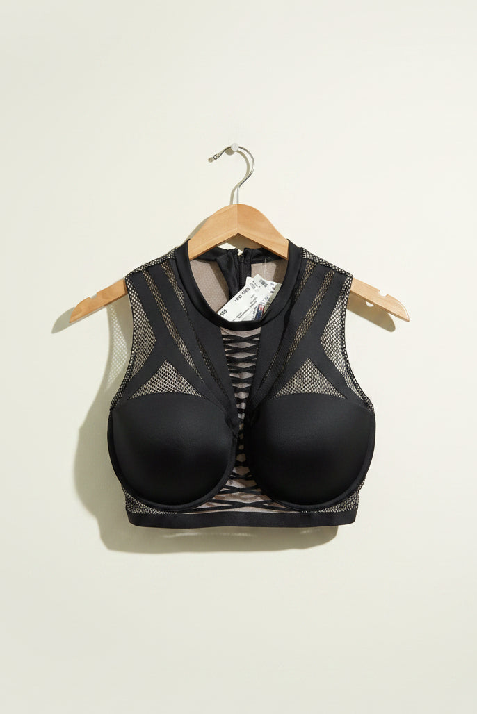 Victoria's Secret x Balmain Bra Top Mesh Black/Tan Size 34DDD