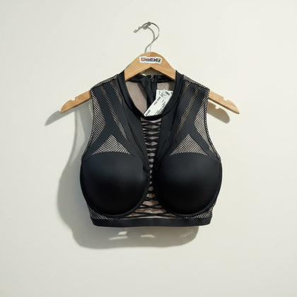 Victoria's Secret x Balmain black and tan mesh bra top size 34DDD