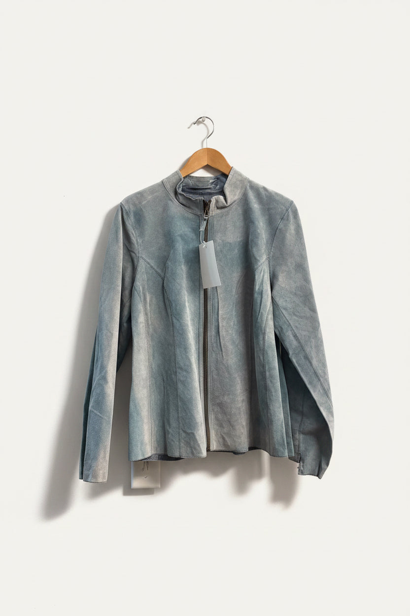 Vintage NWT Blue & Silver Reversible Leather Jacket Ladies Size L