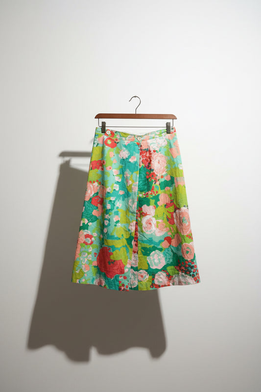 Vintage 80s Floral Wrap Multi Color Midi Skirt Size 26