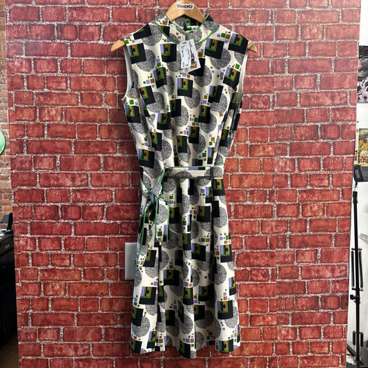 Vintage Coronet Belted Abstract Pattern AS-IS Midi Dress Size M