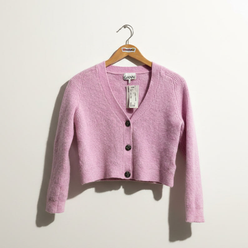 Ganni Pink Alpaca Ribbed Cardigan Sweater Ladies Size XS