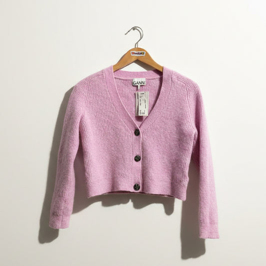 Ganni Pink Alpaca Ribbed Cardigan Sweater Ladies Size XS