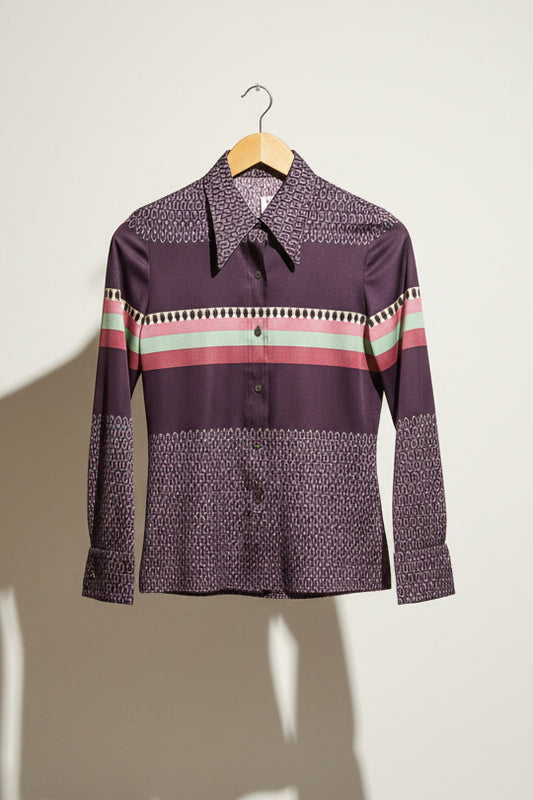 Vintage Giraffe Brand 70s Button Up Purple Ladies Size 10