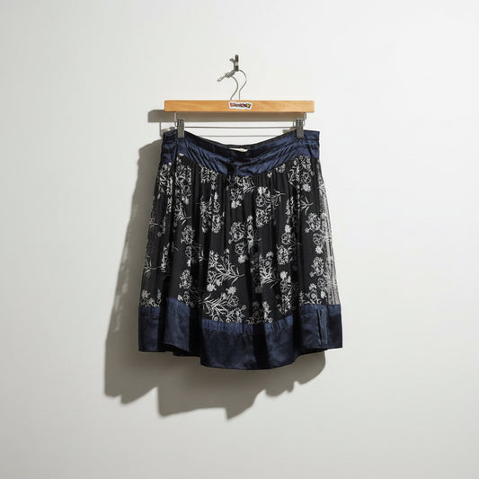 For Love And Liberty Black & Blue Floral Silk Mini Skirt Size S