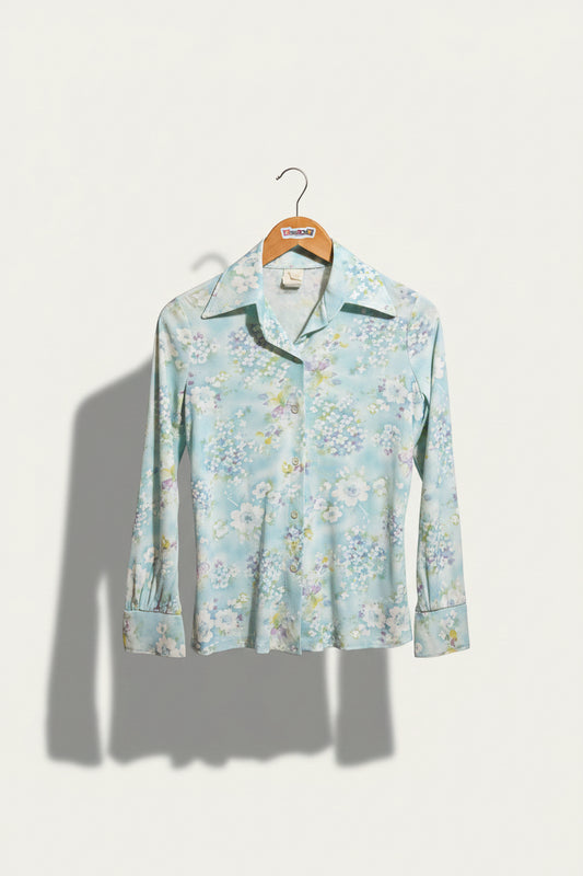 Vintage Sears Light Blue Floral Top 70s Ladies Size 14