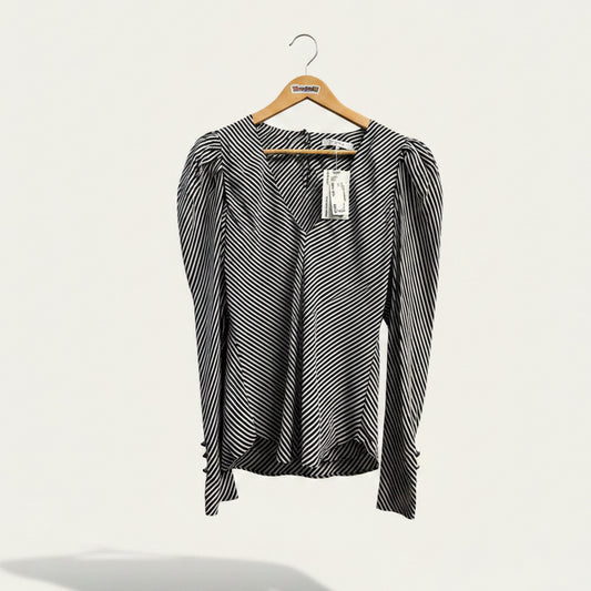FRAME Blouse Silk Stripes Secret Hearts Black/White Ladies Size S