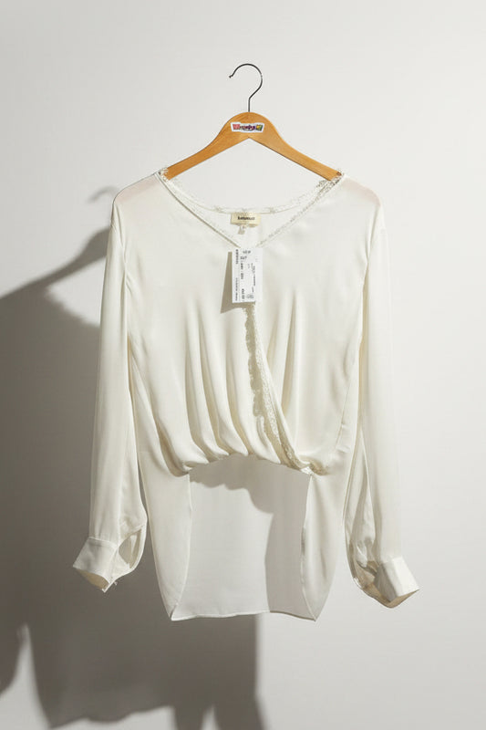 L'Agence SIlk Blouse Lace Trim White Ladies Size S