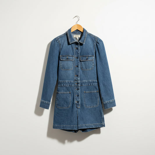 Madewell Long Sleeve Romper Denim Blue Size 6