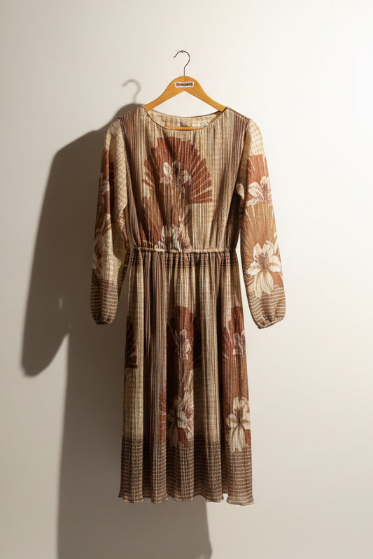 Hal Ferman Vintage Maxi Dress Long Sleeve Bronze/Maroon Size S