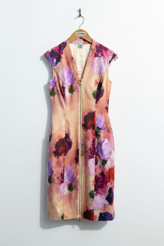 J. Peterman Midi Dress Full Zip Tank Floral Peach/Multi Size S