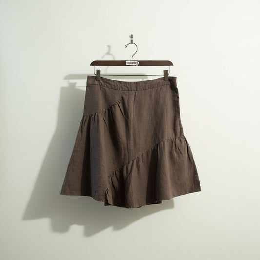 Elevenses Midi Skirt Zipper Closure Linen Brown Size 6
