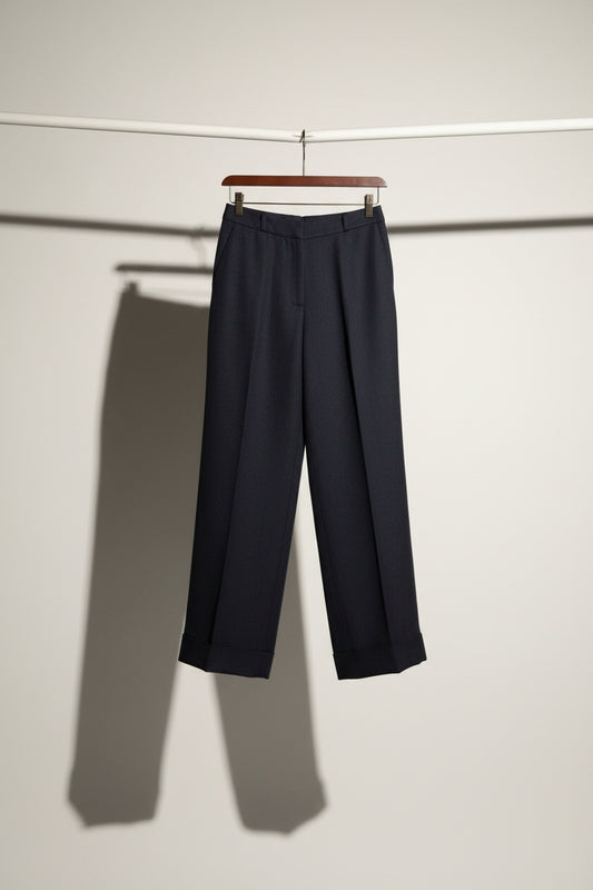 Oscar De La Renta Vintage Trousers Raw Silk Navy Ladies Size 2