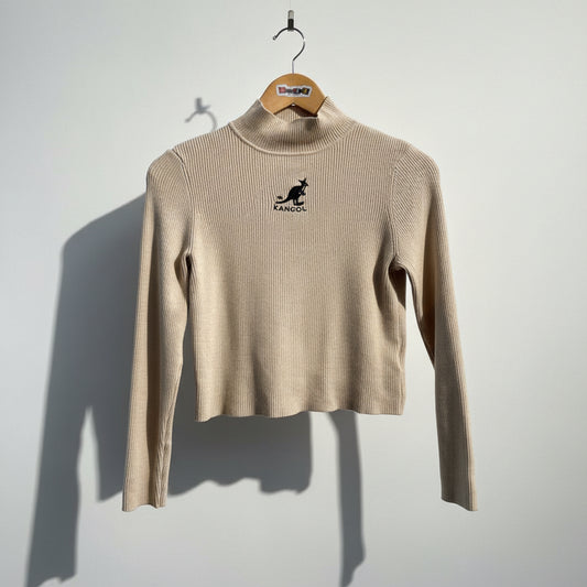 Kangol Mock Neck Ribbed Logo Tan Ladies Size S