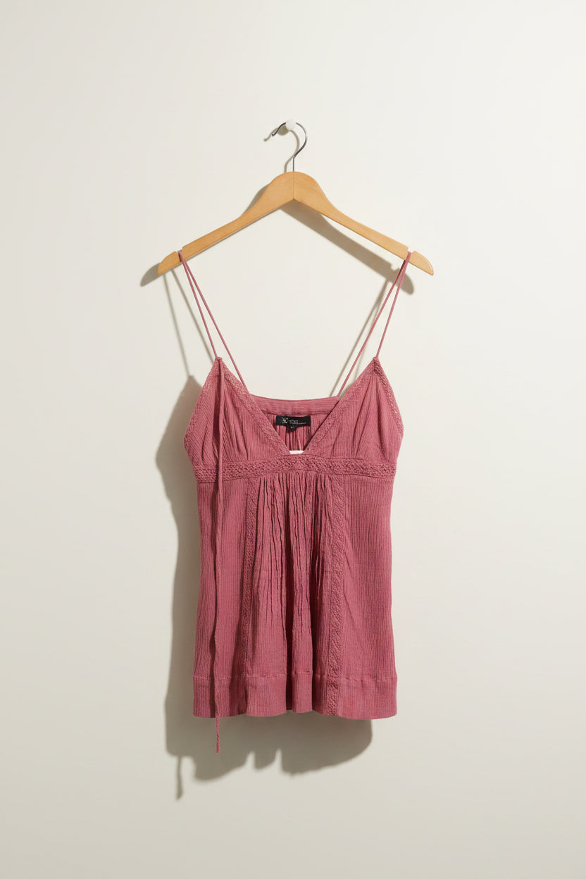 Etoile Isabel Marant Tank Top Crinkle Lace Trim Pink Ladies Size 1