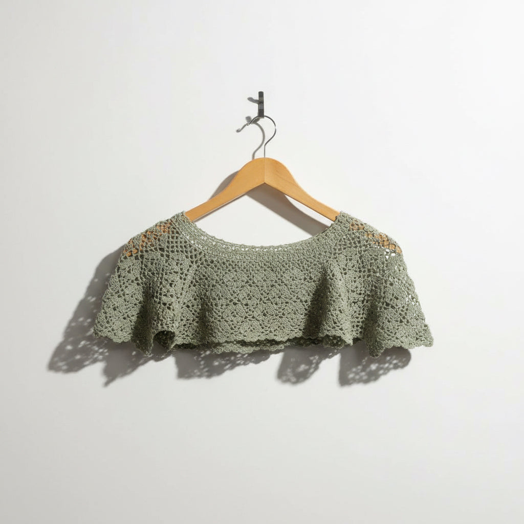Vintage Crochet Super Crop Top Tan Ladies Size S