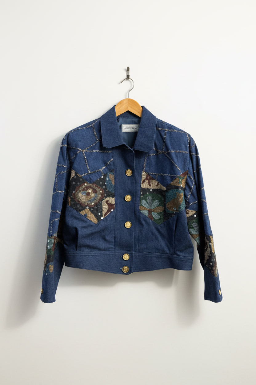 Howard Wolf Vintage Jacket Sequin Embroidered Animals Blue/Multi