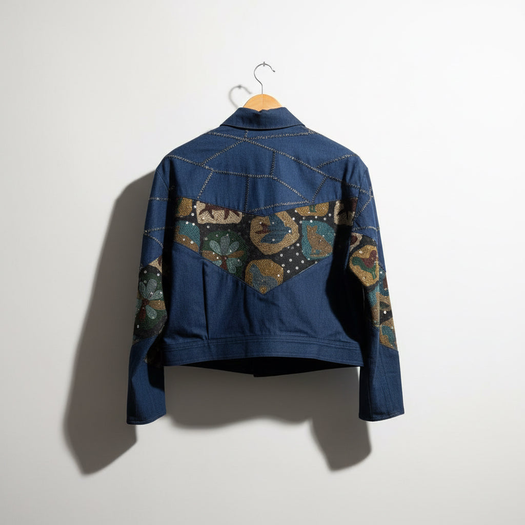 Howard Wolf Vintage Jacket Sequin Embroidered Animals Blue/Multi