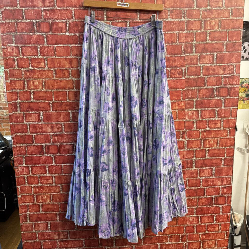 Sarah Arizona Vintage Maxi Skirt Pansies Grey/Purple Size L