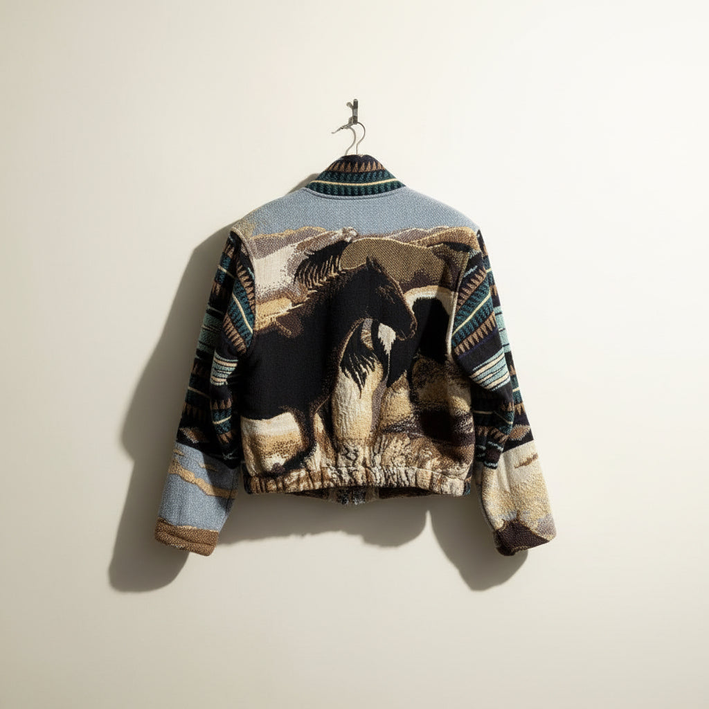 Painted Pony Vintage Tapestry Jacket Horse Silver Buttons Multi OS