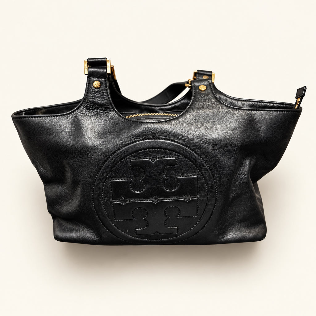 Tory Burch Bombe Black Leather Bag OS