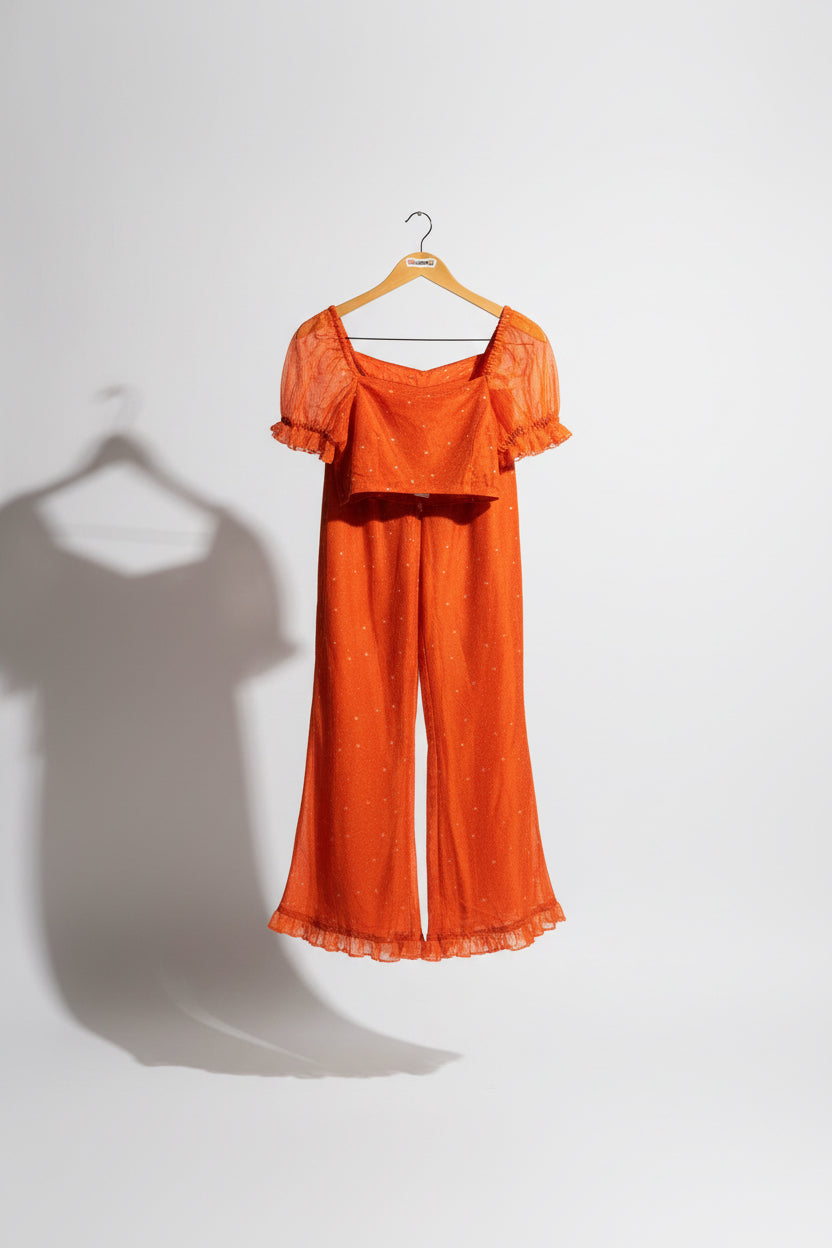 Samantha Pleet Crop Top and Pants Set Stars Orange Size S/10
