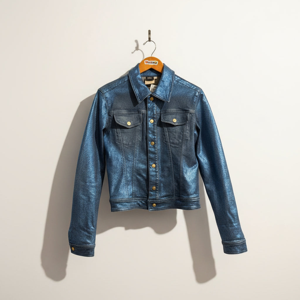 Y2K Versace Jeans Blue Metallic Denim Jacket Size M